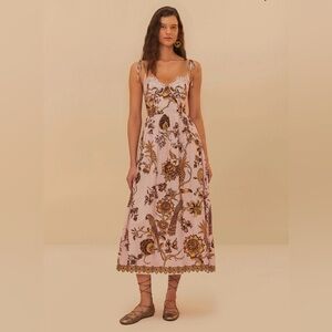 Farm Rio Tropical Landing midi dress. Size Large. Color tropical landing pink.